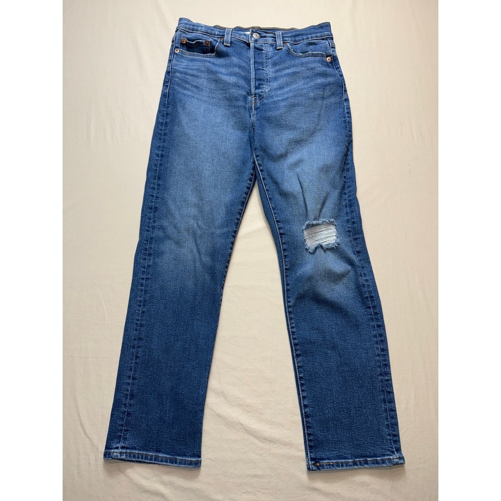 Levis Wedgie Straight Jeans Womens 30 Distressed Blue High Rise Button Fly 34964